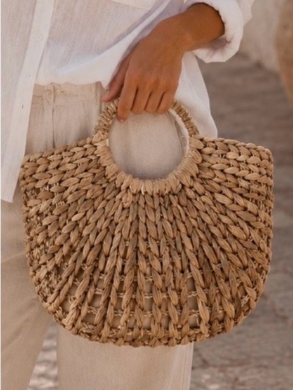 NWT | Straw Studios Handwoven Eco Straw Basket Tote Bag